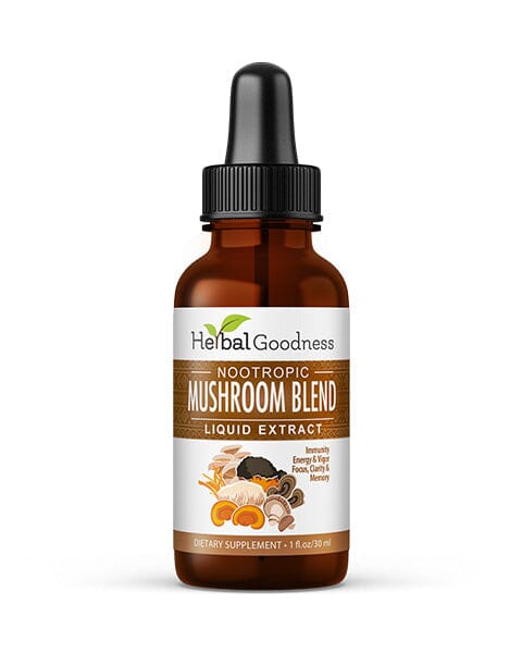 Mushroom Blend Extract - Organic - Liquid 12oz - Brain Boost, Nootropic Health, Joint & Immunity - Herbal Goodness Liquid Extract Herbal Goodness 1 oz 