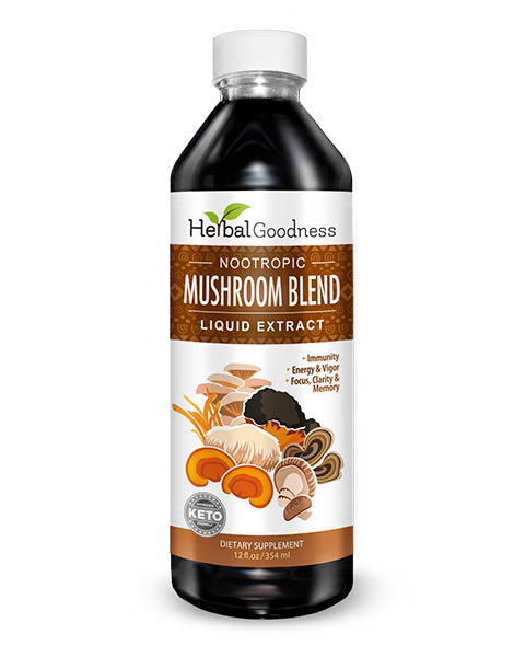 Mushroom Blend Nootropic Extract - Organic 12 oz - Brain Health, Joint & Immunity - Herbal Goodness Liquid Extract Herbal Goodness Unit 
